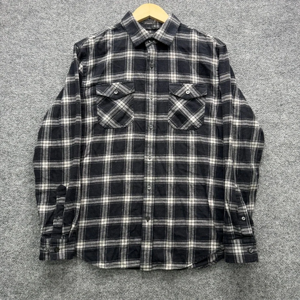 Banana Republic Standard Fit Flannel Button Shirt Mens M Black Plaid Casual